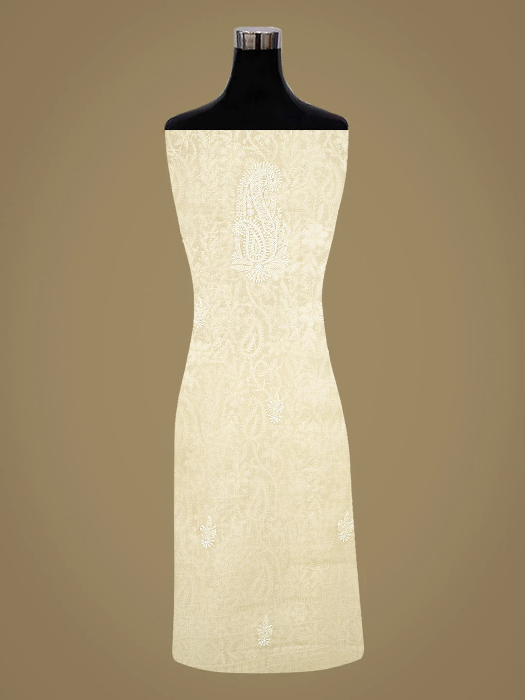 Ada Hand Embroidered Fawn Cotton Lucknowi Chikankari Unstitched Kurta Piece With Pearl Work 01A825251