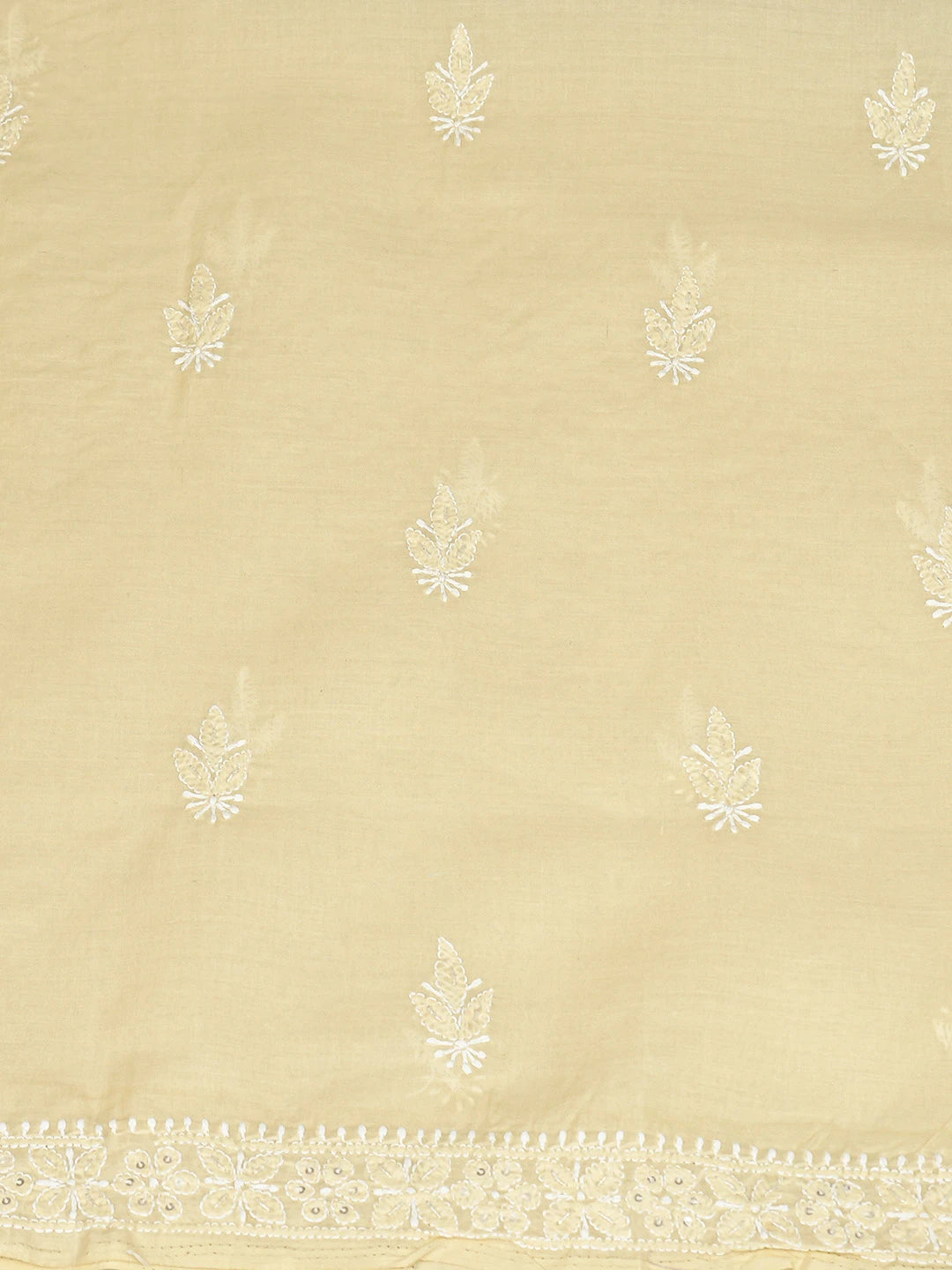Ada Hand Embroidered Fawn Cotton Lucknowi Chikankari Unstitched Kurta Piece With Pearl Work 01A825251