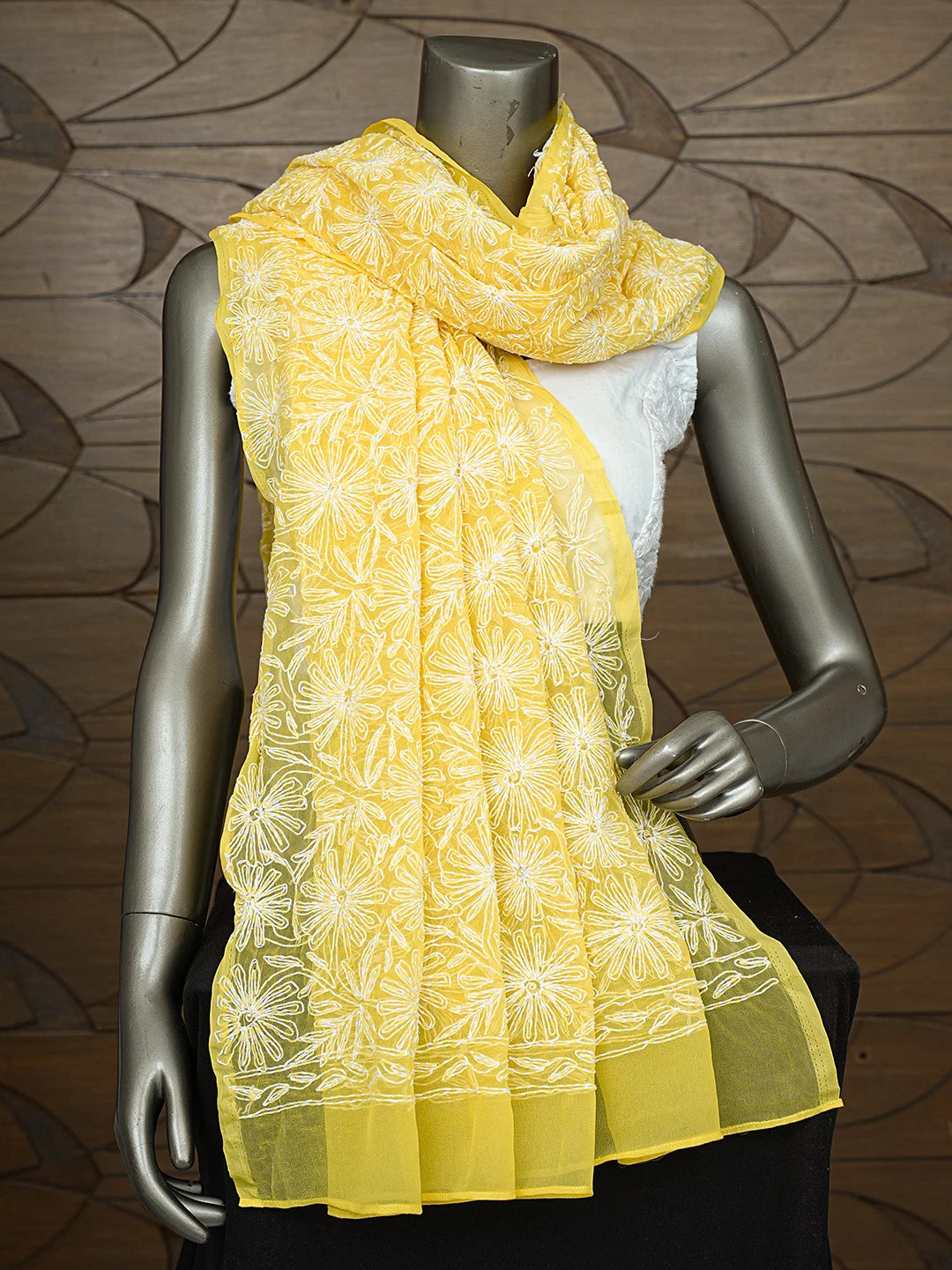 Ada Hand Embroidered Yellow Georgette Lucknowi Chikankari Dupatta 01A791215