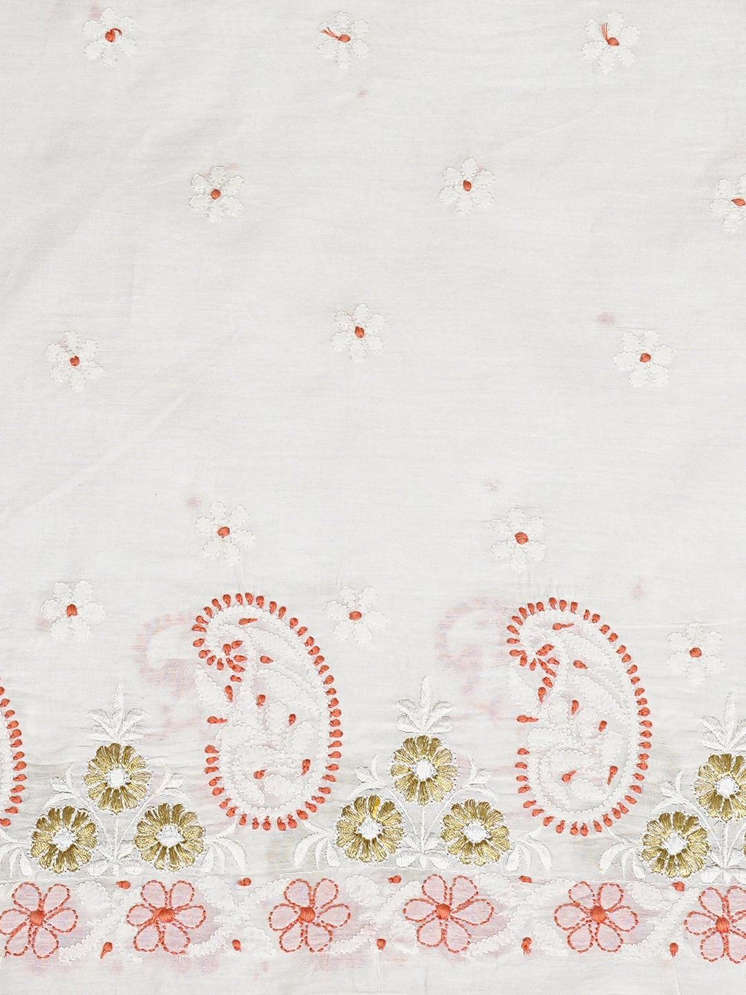 Ada Hand Embroidered White Chanderi Lucknowi Chikankari Unstitched Kurta Piece With Parsi Work 01A192936
