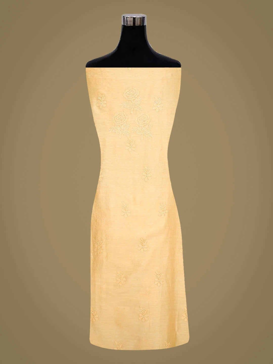 Ada Hand Embroidered Citrine Yellow Chanderi Lucknowi Chikankari Unstitched Kurta Piece 01A784964