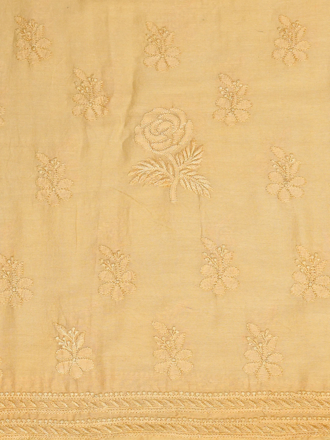 Ada Hand Embroidered Citrine Yellow Chanderi Lucknowi Chikankari Unstitched Kurta Piece 01A784964