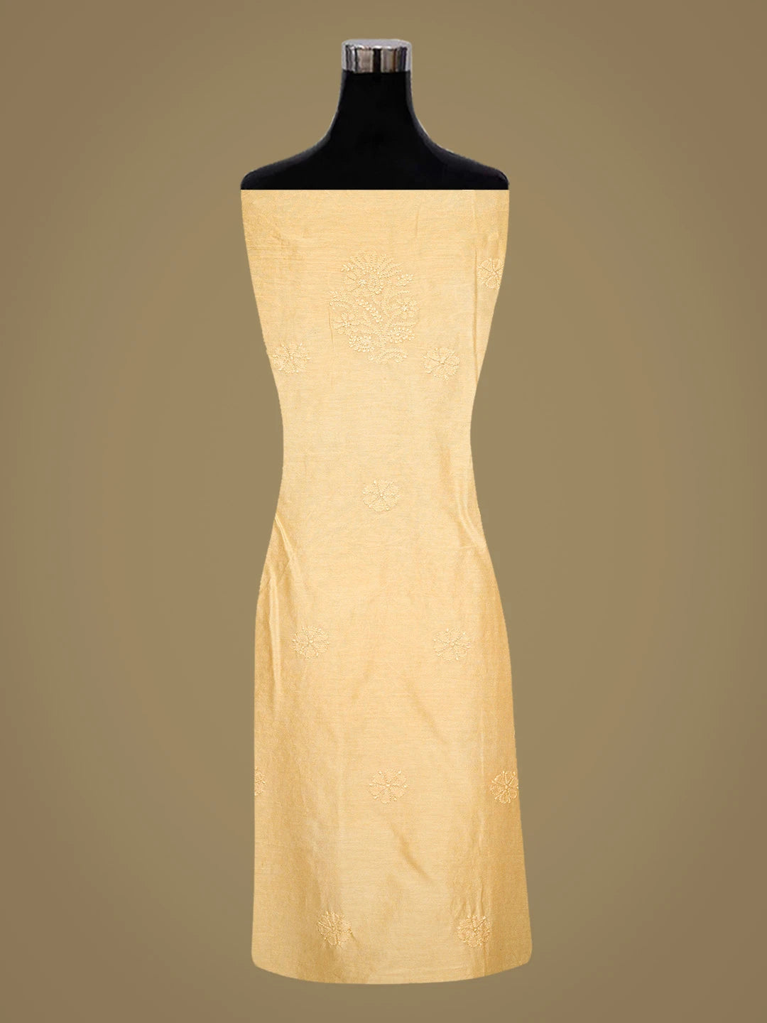 Ada Hand Embroidered Yellow Chanderi Lucknowi Chikankari Unstitched Kurta Piece 01A784967