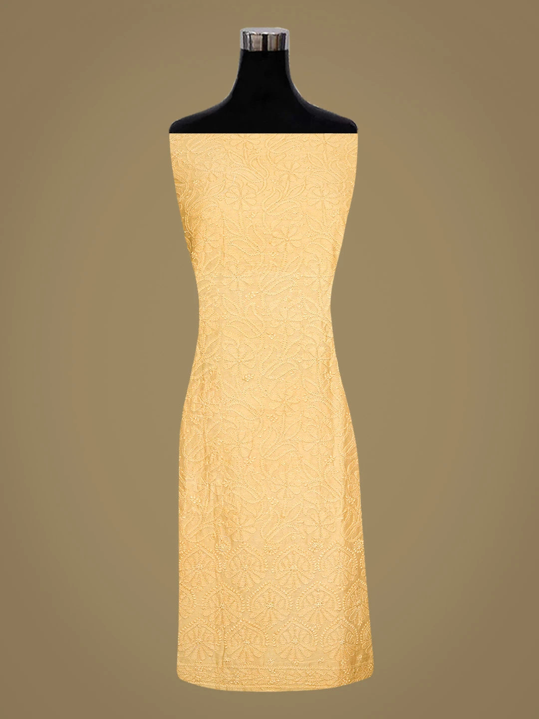 Ada Hand Embroidered Yellow Chanderi Lucknowi Chikankari Unstitched Kurta Piece 01A784967