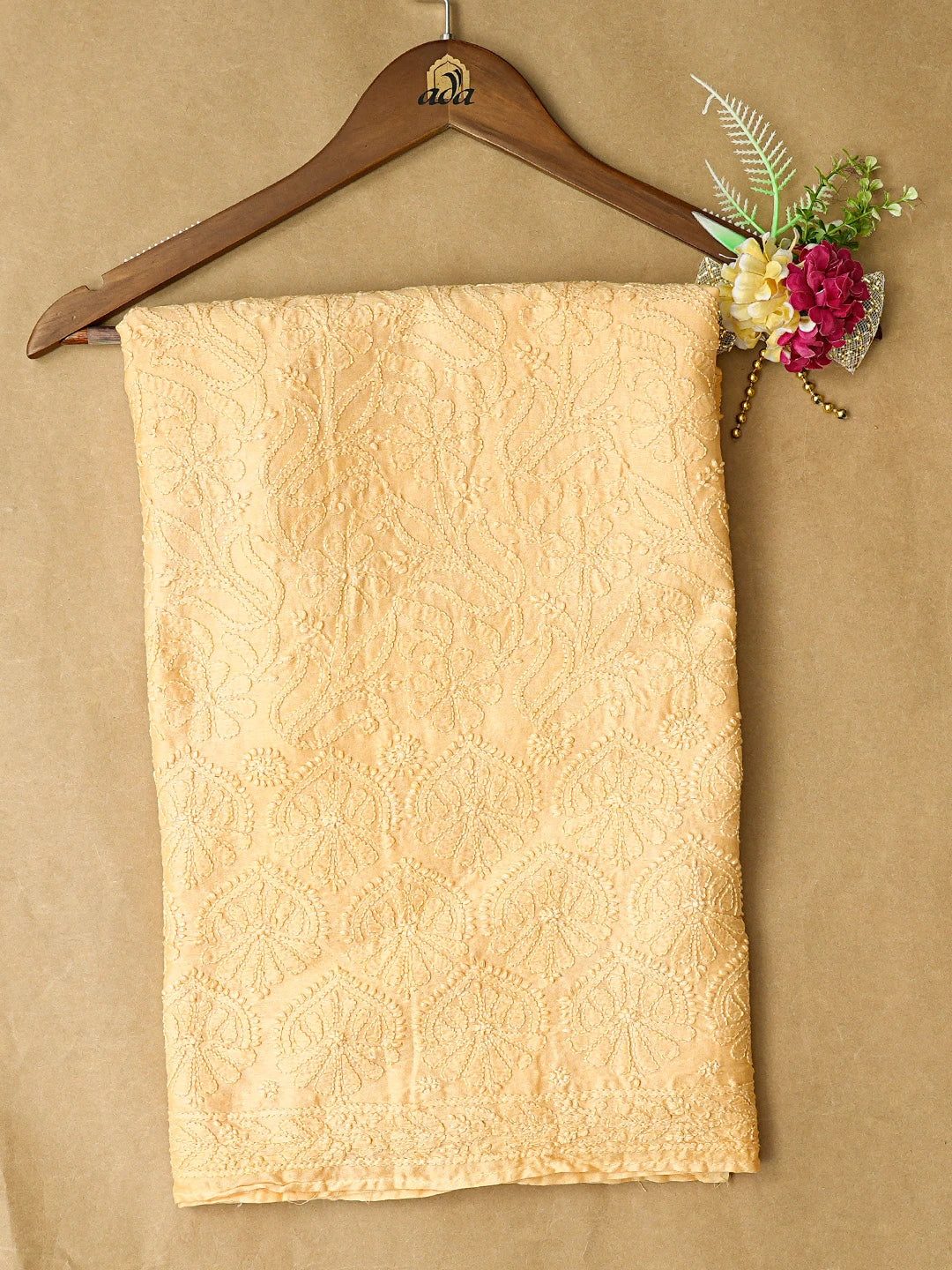 Ada Hand Embroidered Yellow Chanderi Lucknowi Chikankari Unstitched Kurta Piece 01A784967