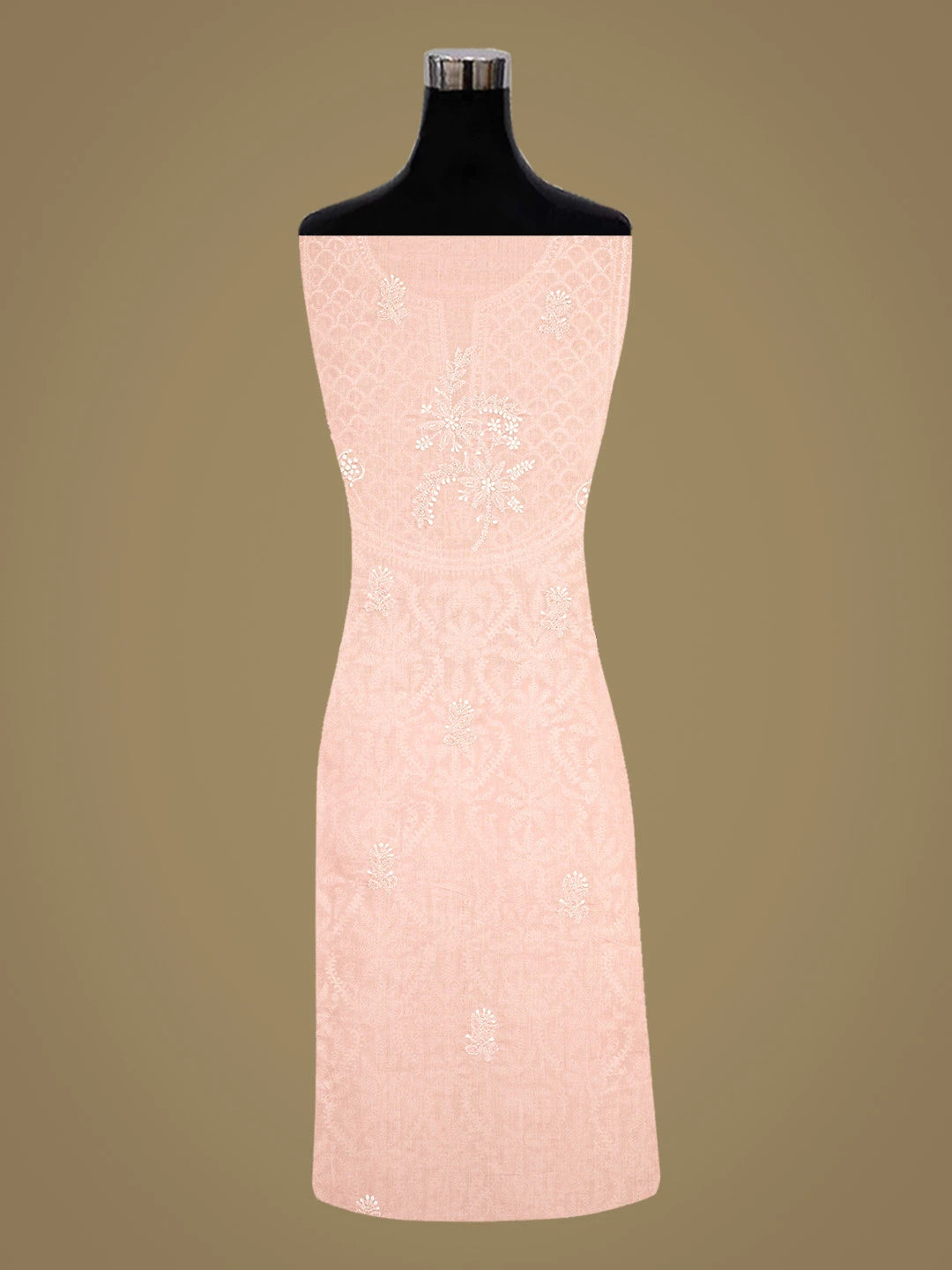 Ada Hand Embroidered Peach Cotton Lucknowi Chikankari Unstitched Kurta Piece With Cutdana Work 01A825240