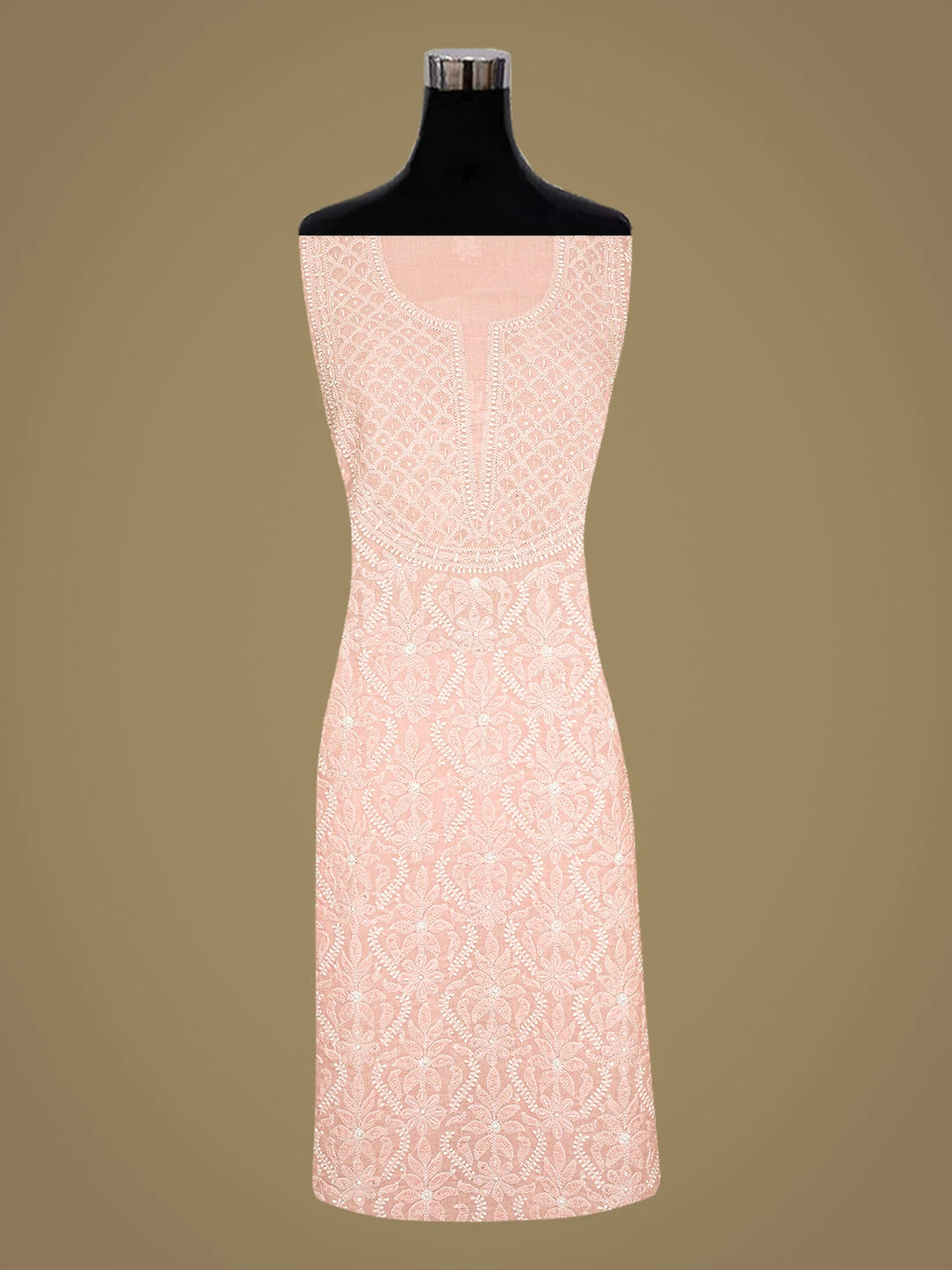 Ada Hand Embroidered Peach Cotton Lucknowi Chikankari Unstitched Kurta Piece With Cutdana Work 01A825240