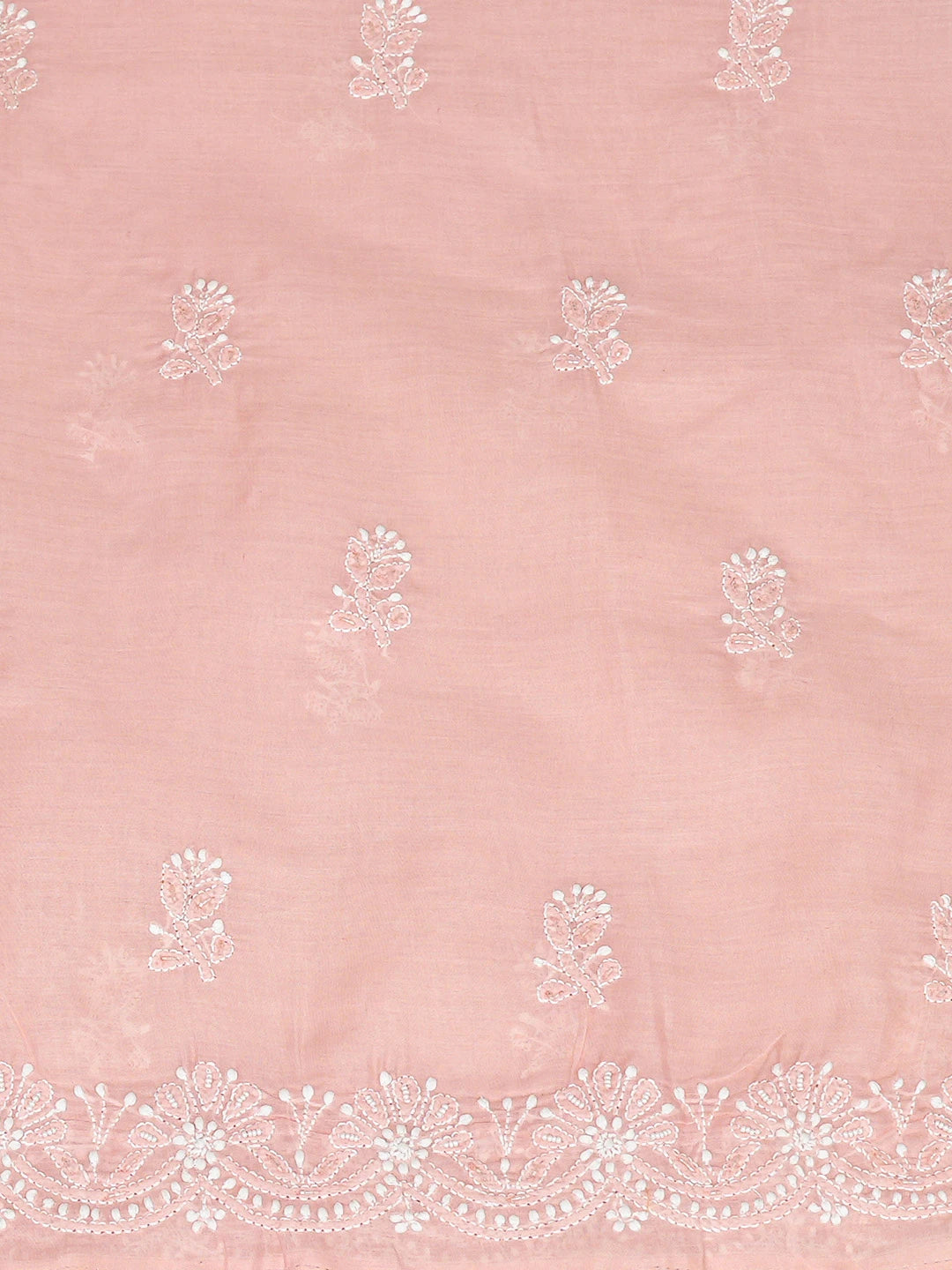 Ada Hand Embroidered Peach Cotton Lucknowi Chikankari Unstitched Kurta Piece With Cutdana Work 01A825240