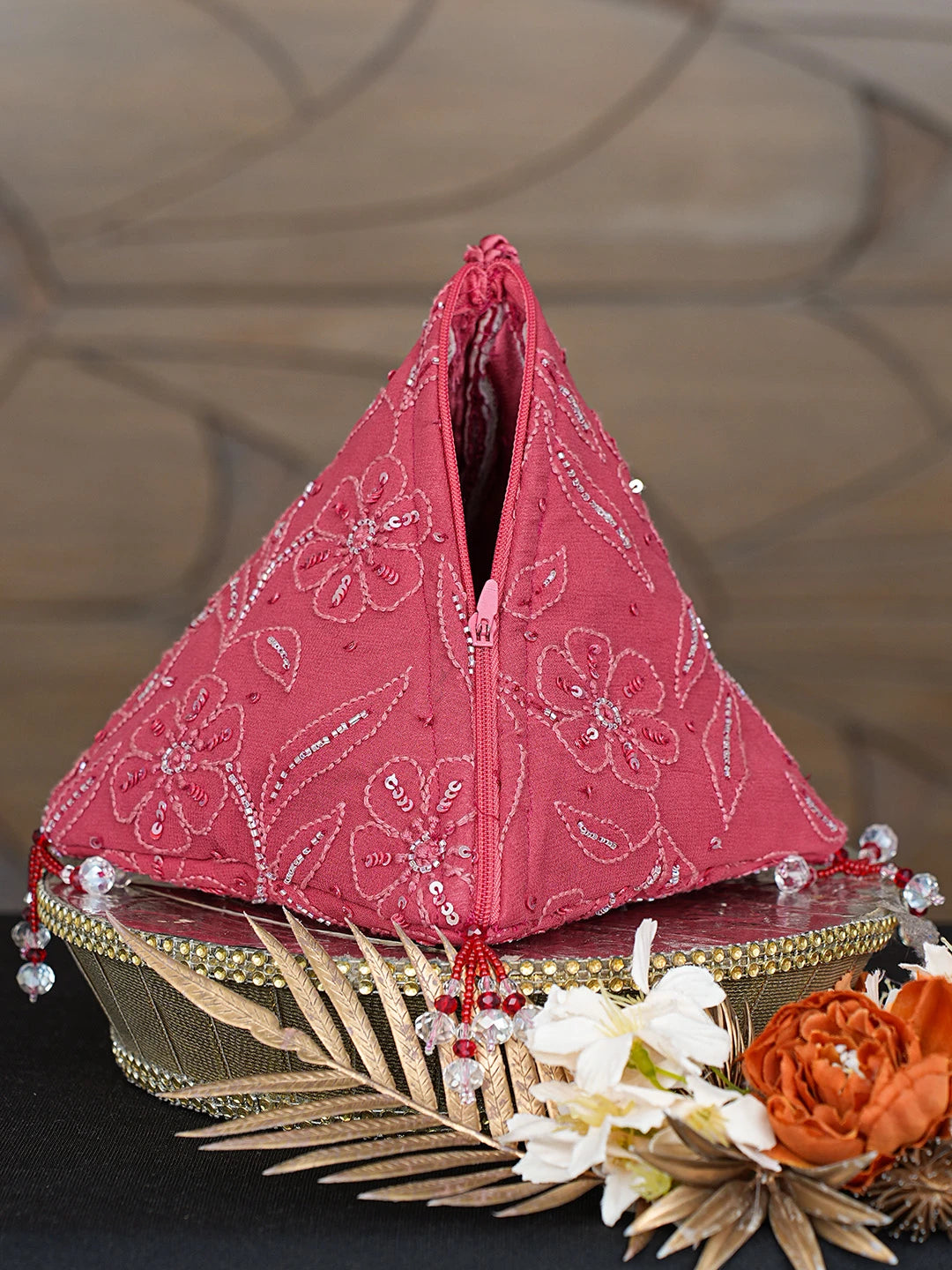 Ada Hand Embroidered Maroon Viscose Georgette Lucknowi Chikankari Potli Bag With Sequinned  Work 08A502685