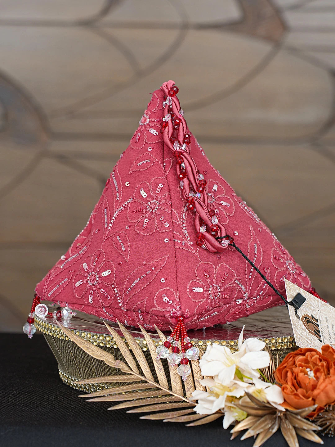 Ada Hand Embroidered Maroon Viscose Georgette Lucknowi Chikankari Potli Bag With Sequinned  Work 08A502685