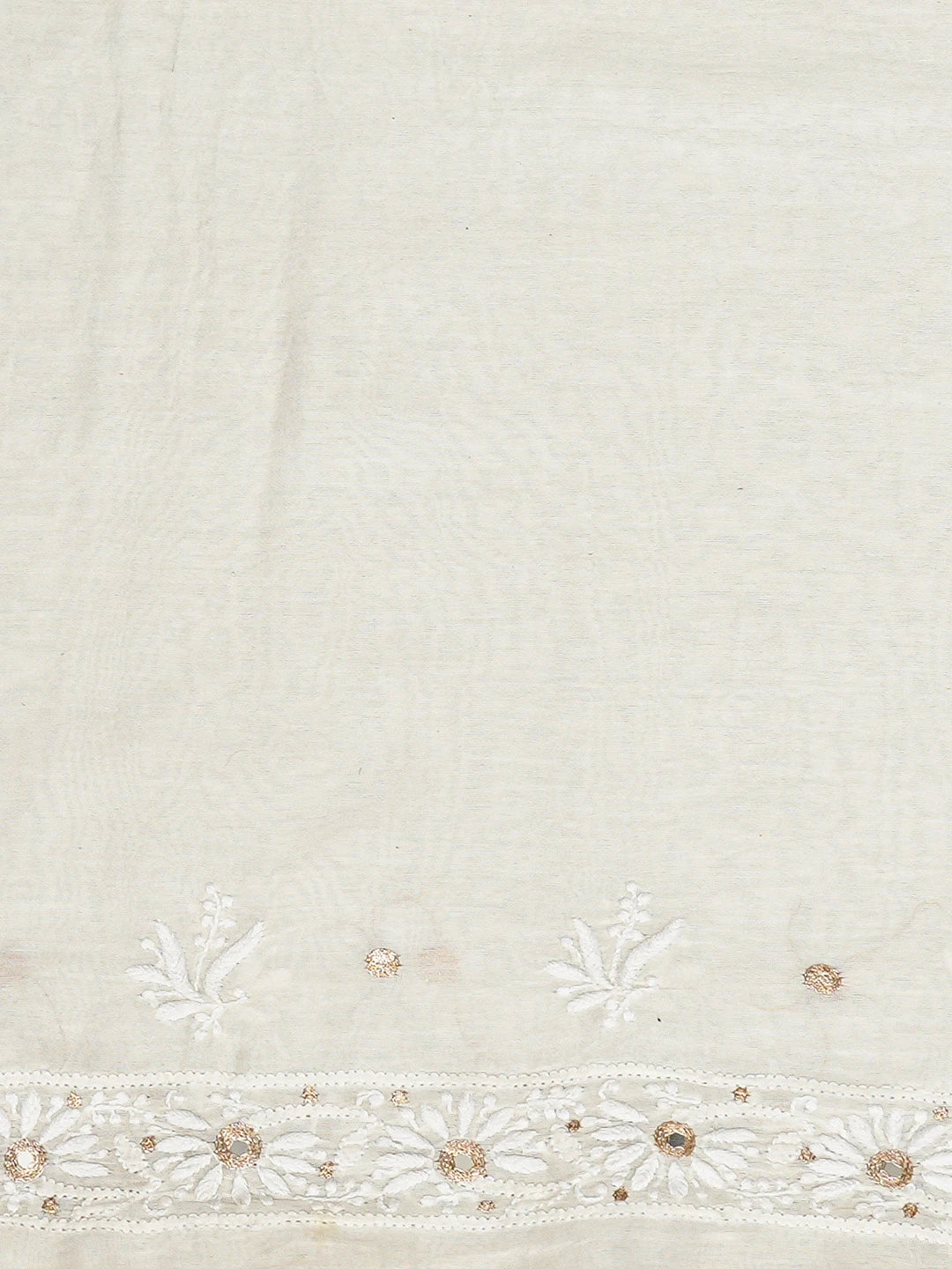 Ada Hand Embroidered White Chanderi Lucknowi Chikankari Unstitched Kurta Piece With Mirror Work 01A372749