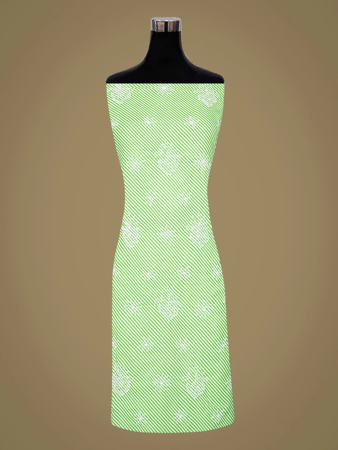 Ada Hand Embroidered White And Green Cotton Lucknowi Chikankari Unstitched Suit Piece 01A836818