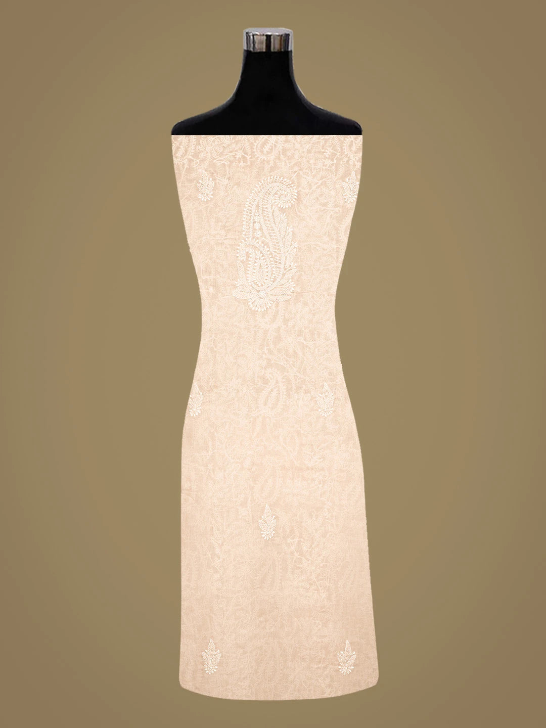 Ada Hand Embroidered Peach Cotton Lucknowi Chikankari Unstitched Kurta Piece With Cutdana Work 01A825248