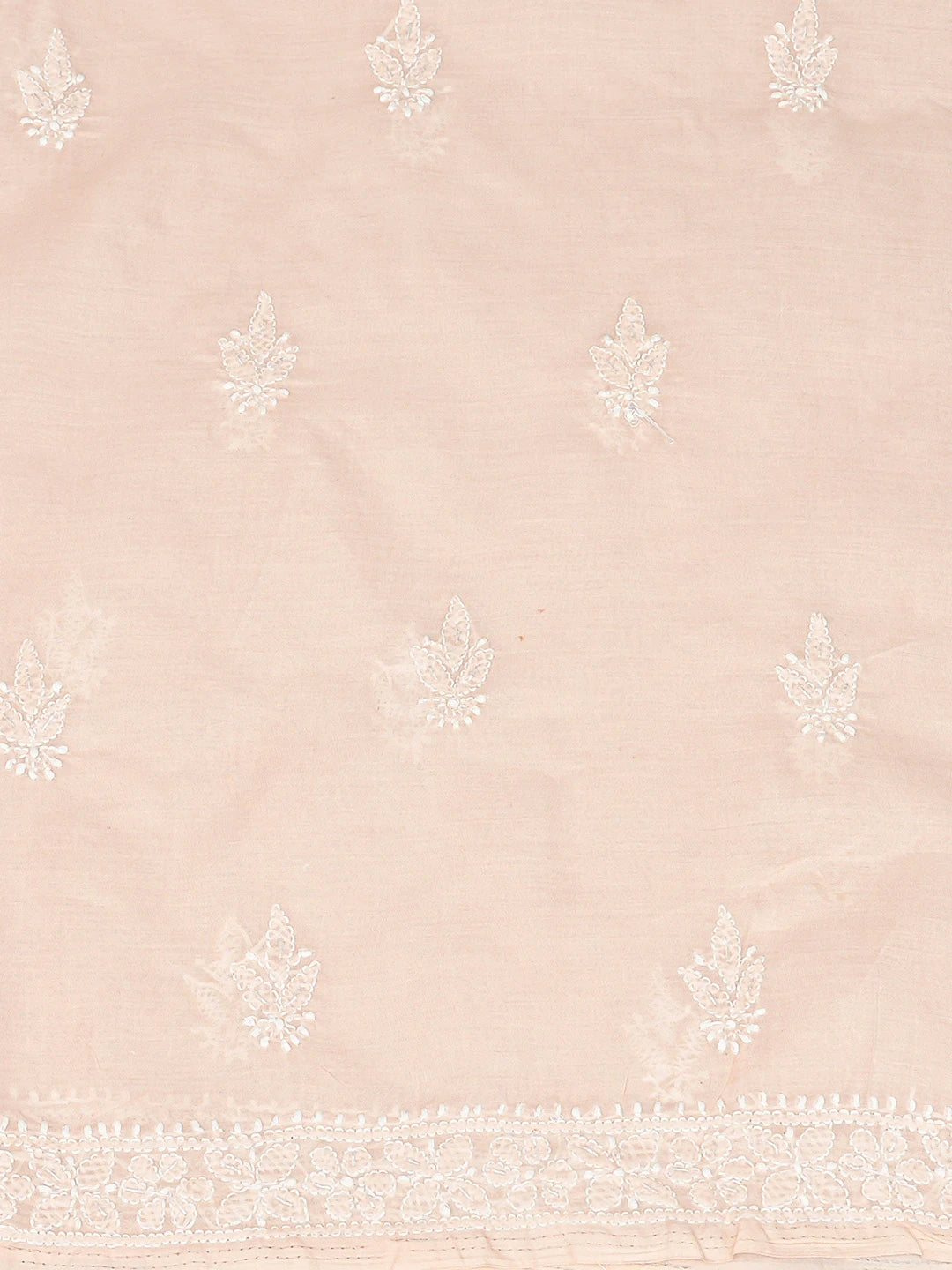 Ada Hand Embroidered Peach Cotton Lucknowi Chikankari Unstitched Kurta Piece With Cutdana Work 01A825248