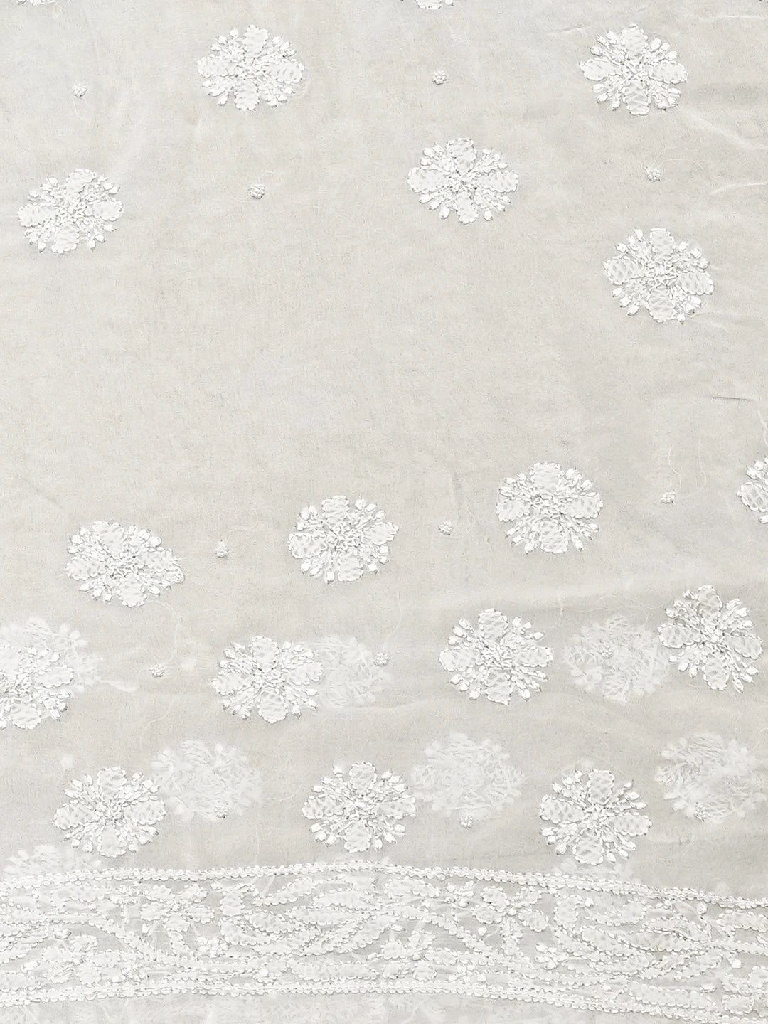 Ada Hand Embroidered White Pure Georgette Lucknowi Chikankari Saree and Blouse With Cutdana Work 01A834754