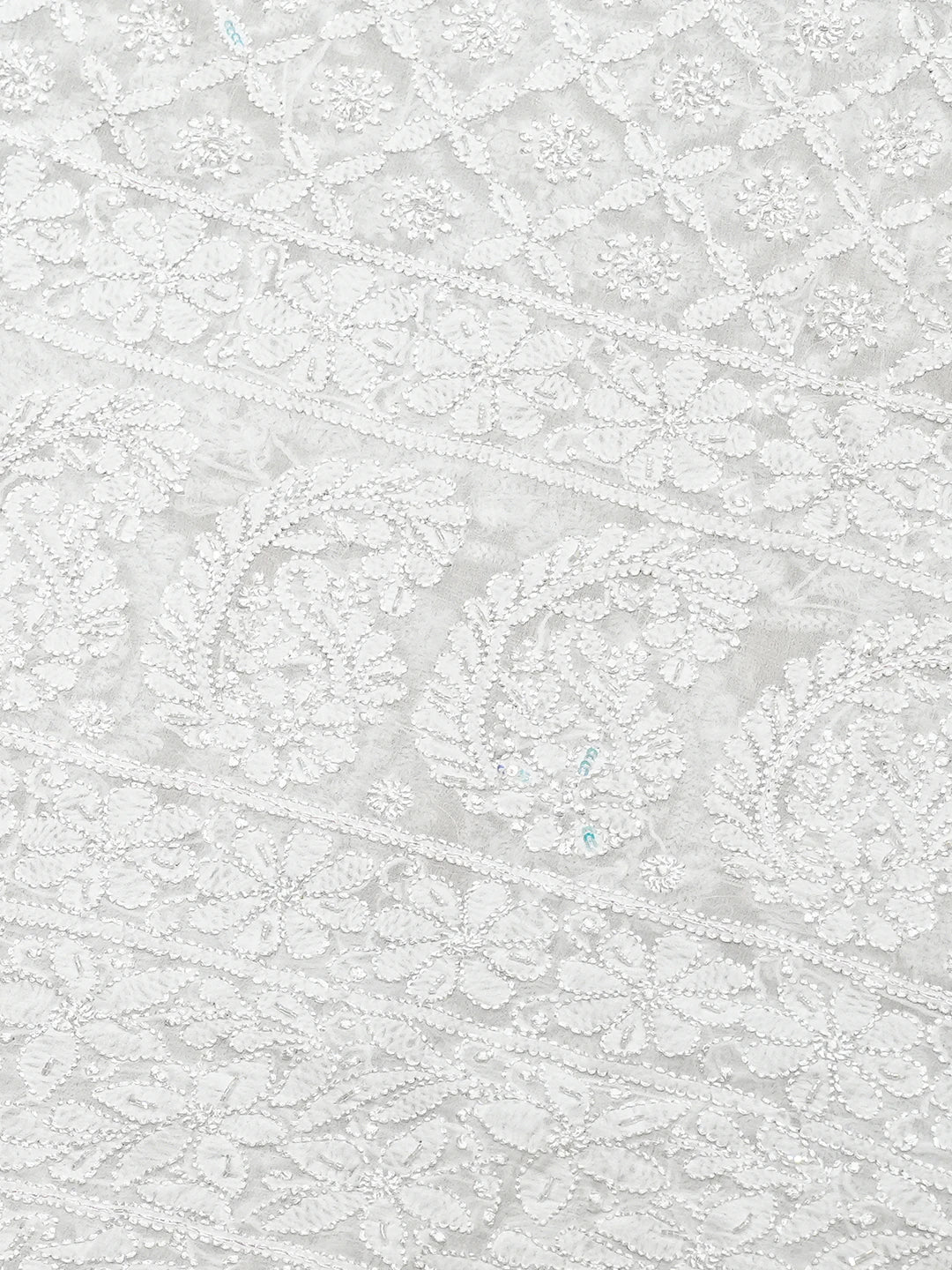 Ada Hand Embroidered White Pure Georgette Lucknowi Chikankari Saree and Blouse With Cutdana Work 01A834754