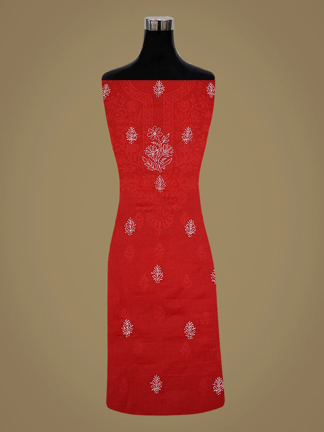 Ada Hand Embroidered Red Cotton Lucknowi Chikankari Unstitched Kurta Piece 01A712050