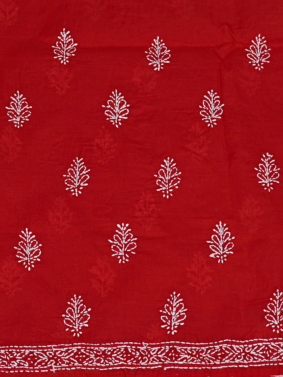 Ada Hand Embroidered Red Cotton Lucknowi Chikankari Unstitched Kurta Piece 01A712050