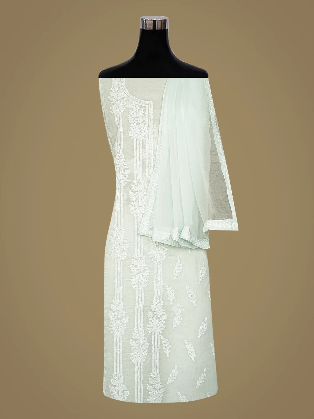 Ada Hand Embroidered Light Blue Cotton Lucknowi Chikankari Unstitched Suit Piece 01A836861
