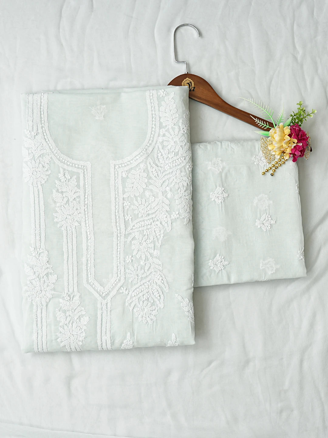 Ada Hand Embroidered Light Blue Cotton Lucknowi Chikankari Unstitched Suit Piece 01A836861