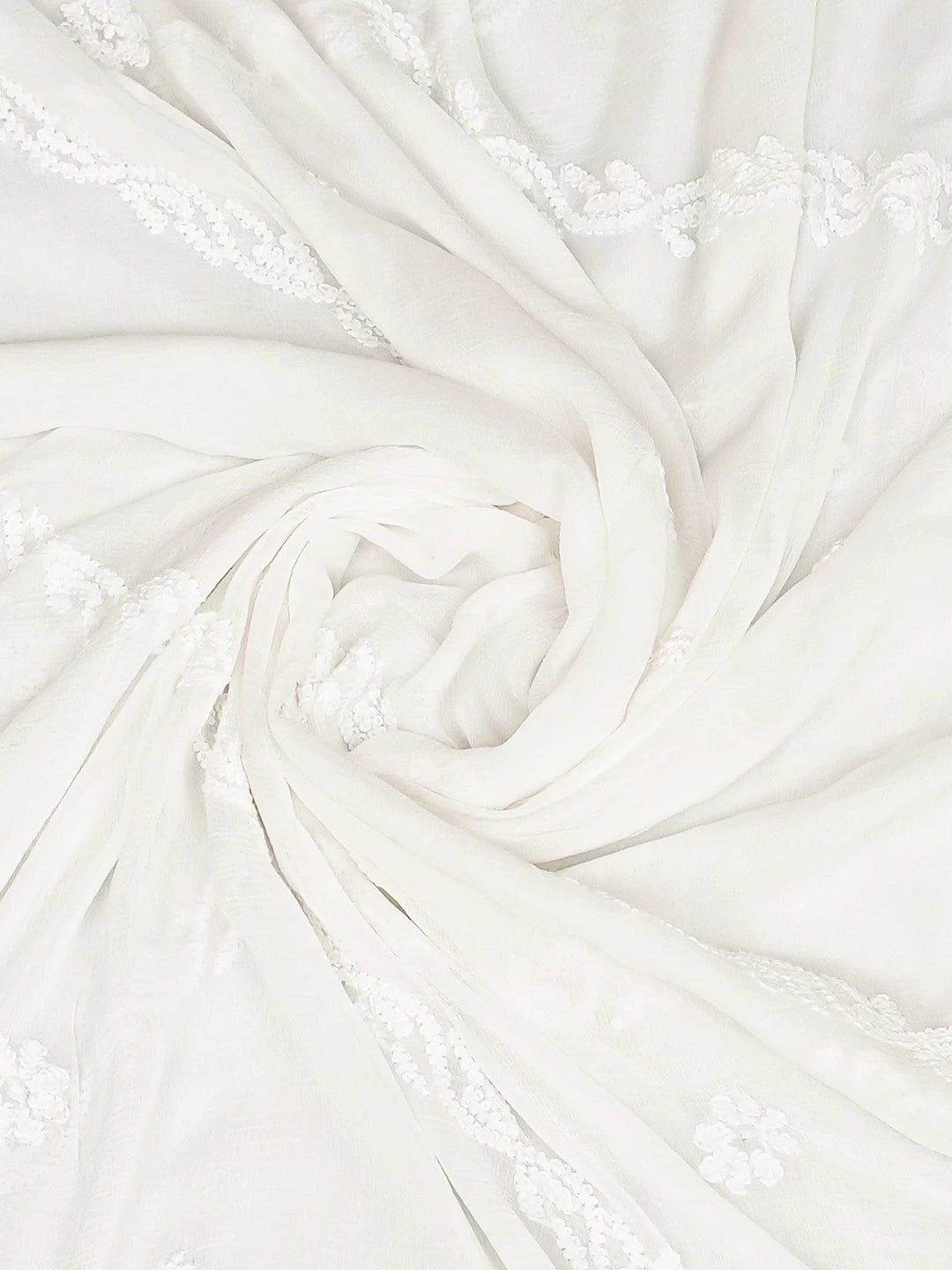 Ada Hand Embroidered White Chiffon Lucknowi Chikankari Dupatta 01A818968
