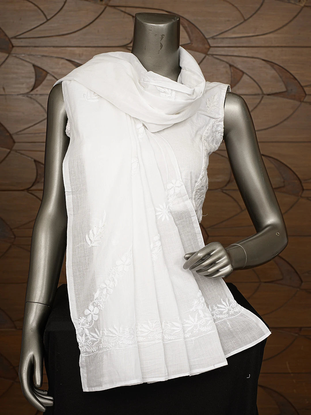 Ada Hand Embroidered White Chiffon Lucknowi Chikankari Dupatta 01A818954