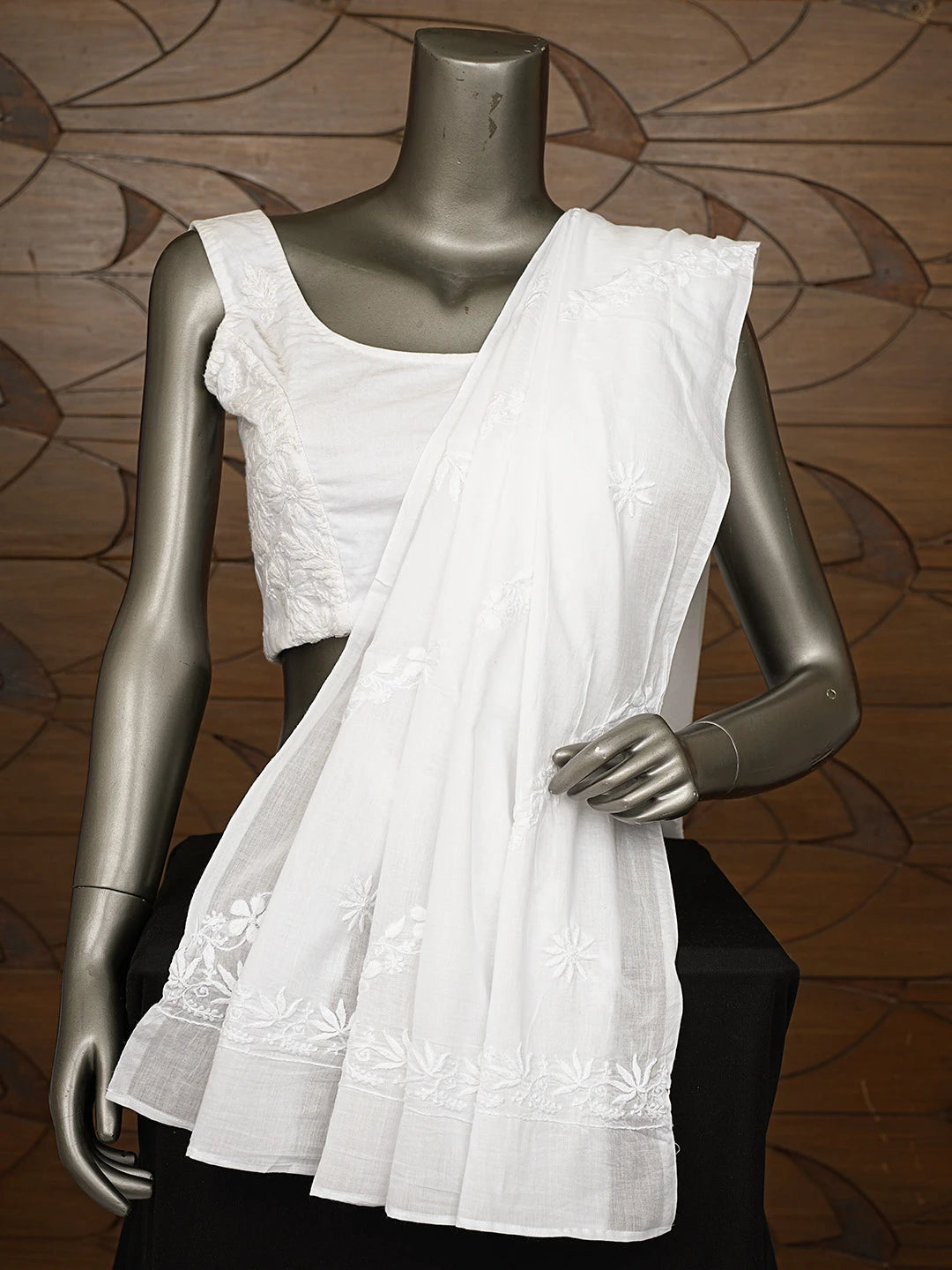 Ada Hand Embroidered White Chiffon Lucknowi Chikankari Dupatta 01A818954