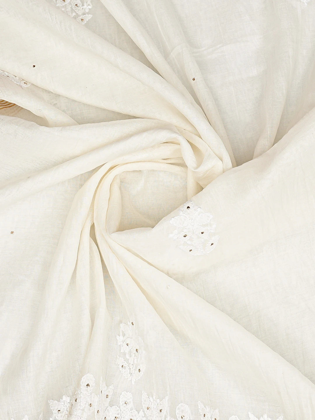 Ada Hand Embroidered White Chanderi Lucknowi Chikankari Dupatta With Muqaish Work 01A834659