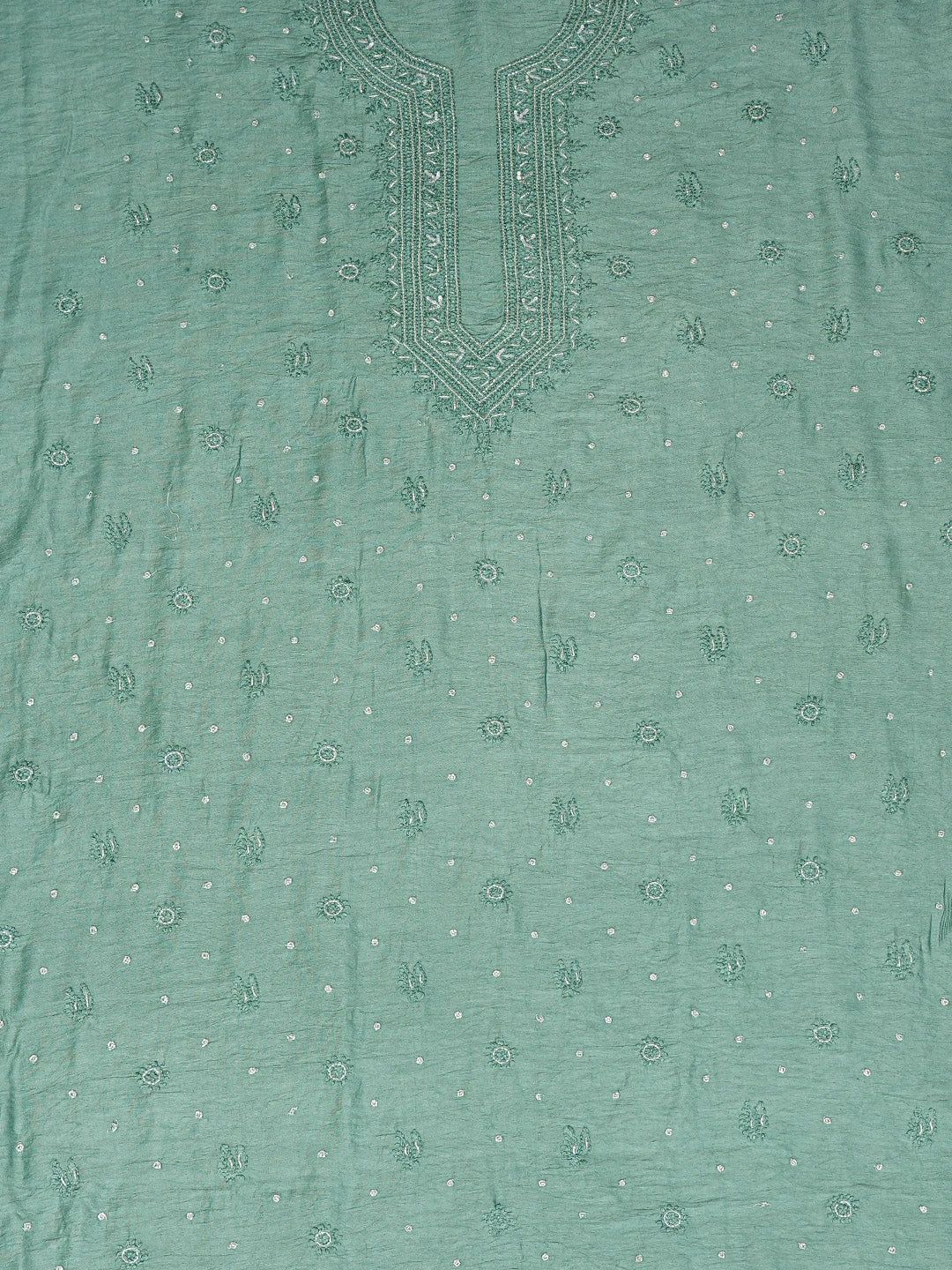 Ada Hand Embroidered Teal Green Chanderi Lucknowi Chikankari Unstitched Men's Kurta Piece With Cutdana Work 01A812604