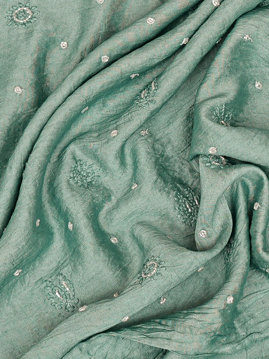 Ada Hand Embroidered Teal Green Chanderi Lucknowi Chikankari Unstitched Men's Kurta Piece With Cutdana Work 01A812604