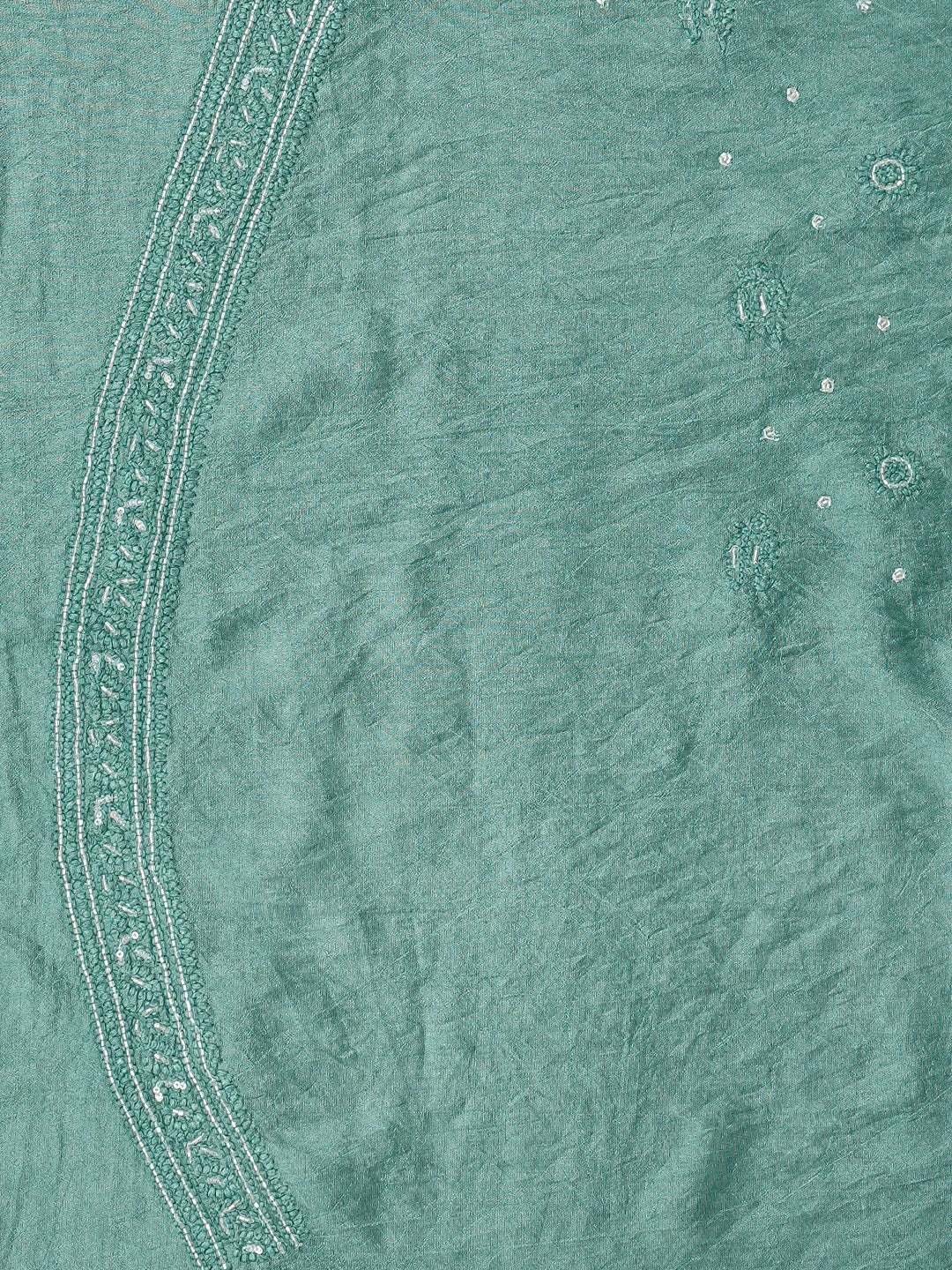Ada Hand Embroidered Teal Green Chanderi Lucknowi Chikankari Unstitched Men's Kurta Piece With Cutdana Work 01A812604
