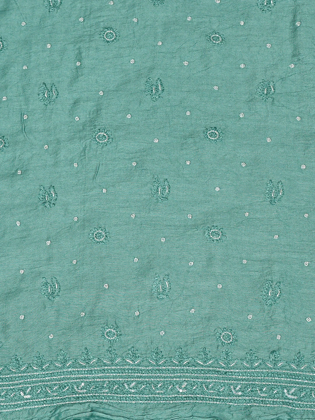 Ada Hand Embroidered Teal Green Chanderi Lucknowi Chikankari Unstitched Men's Kurta Piece With Cutdana Work 01A812604