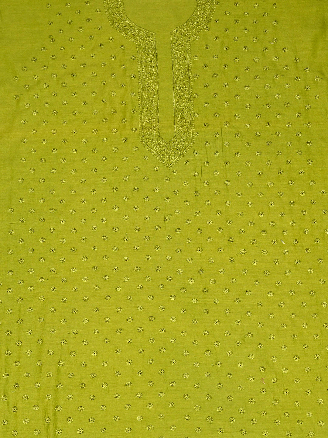 Ada Hand Embroidered Green Chanderi Lucknowi Chikankari Unstitched Men's Kurta Piece 01A795432