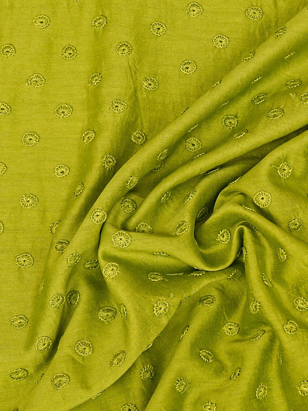Ada Hand Embroidered Green Chanderi Lucknowi Chikankari Unstitched Men's Kurta Piece 01A795432