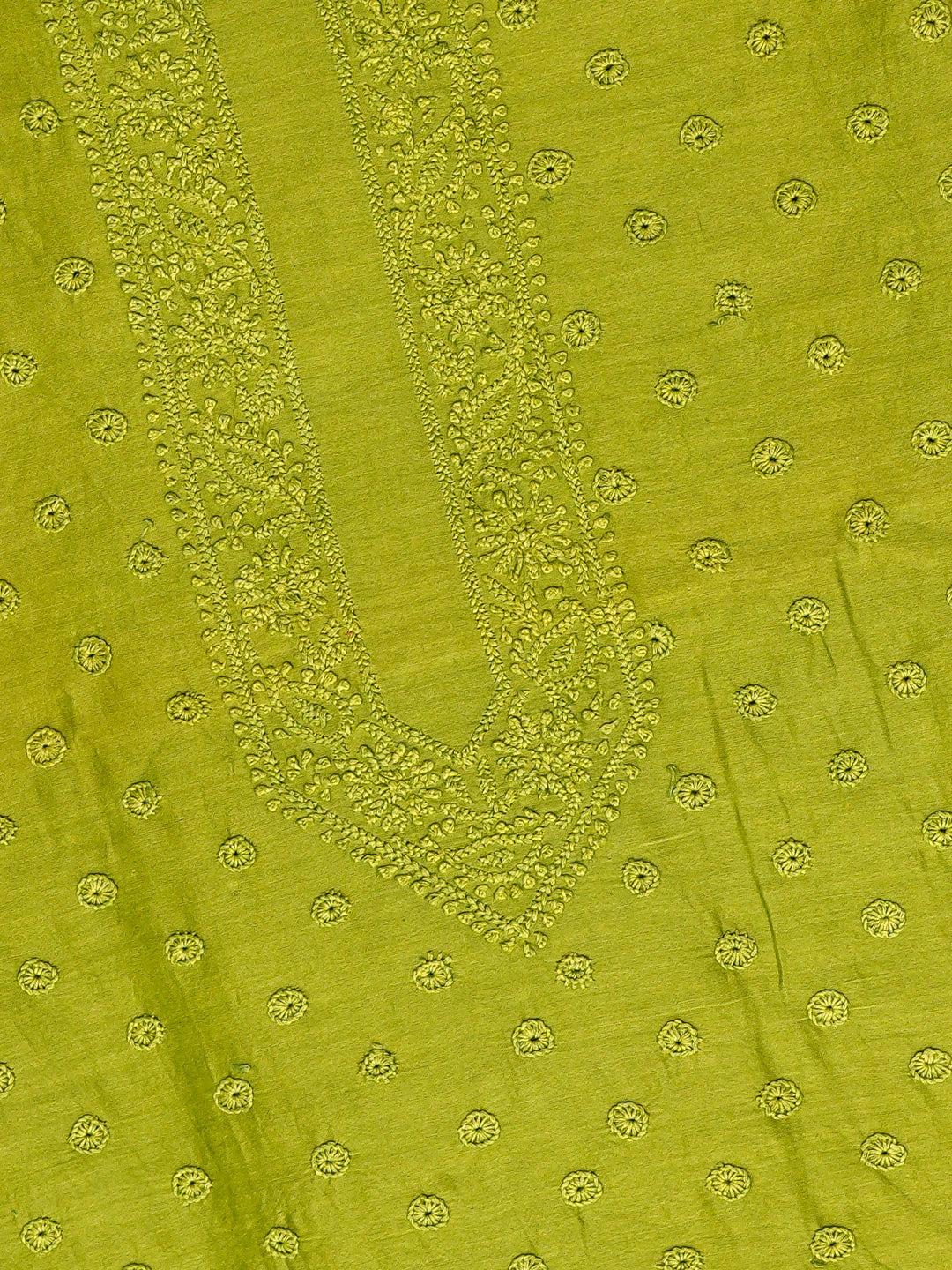 Ada Hand Embroidered Green Chanderi Lucknowi Chikankari Unstitched Men's Kurta Piece 01A795432