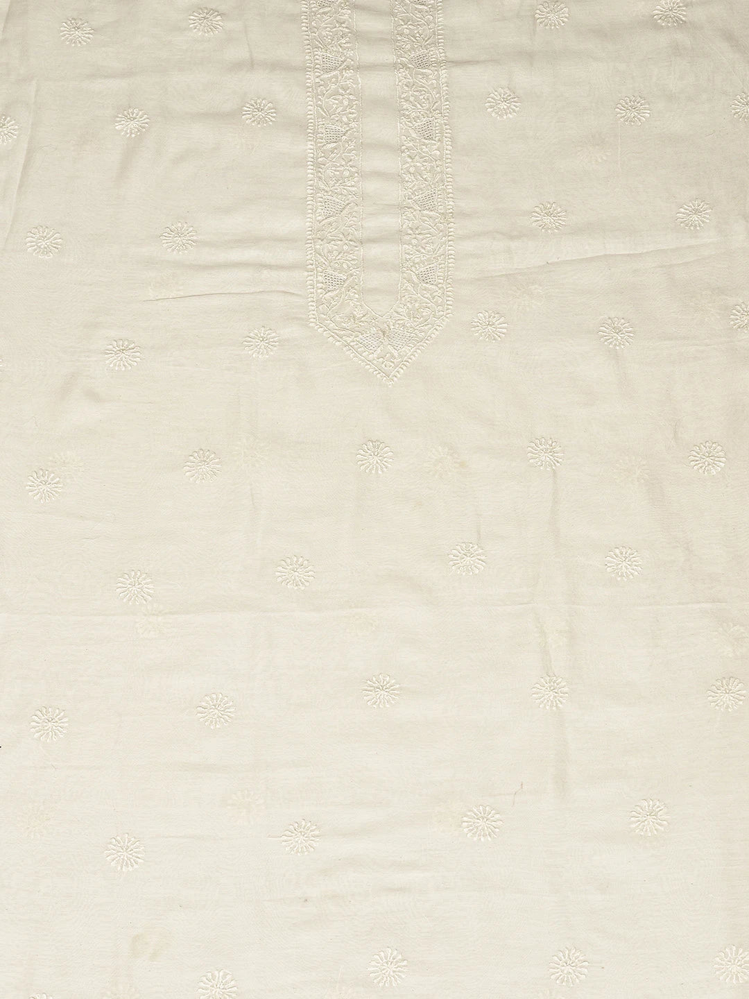 Ada Hand Embroidered White Chanderi Lucknowi Chikankari Unstitched Men's Kurta Piece 01A782001