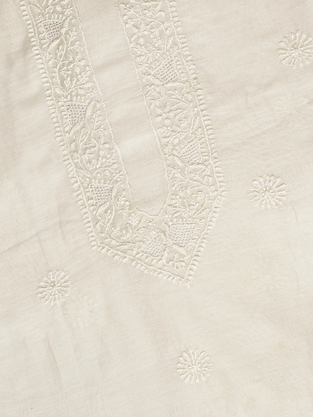 Ada Hand Embroidered White Chanderi Lucknowi Chikankari Unstitched Men's Kurta Piece 01A782001