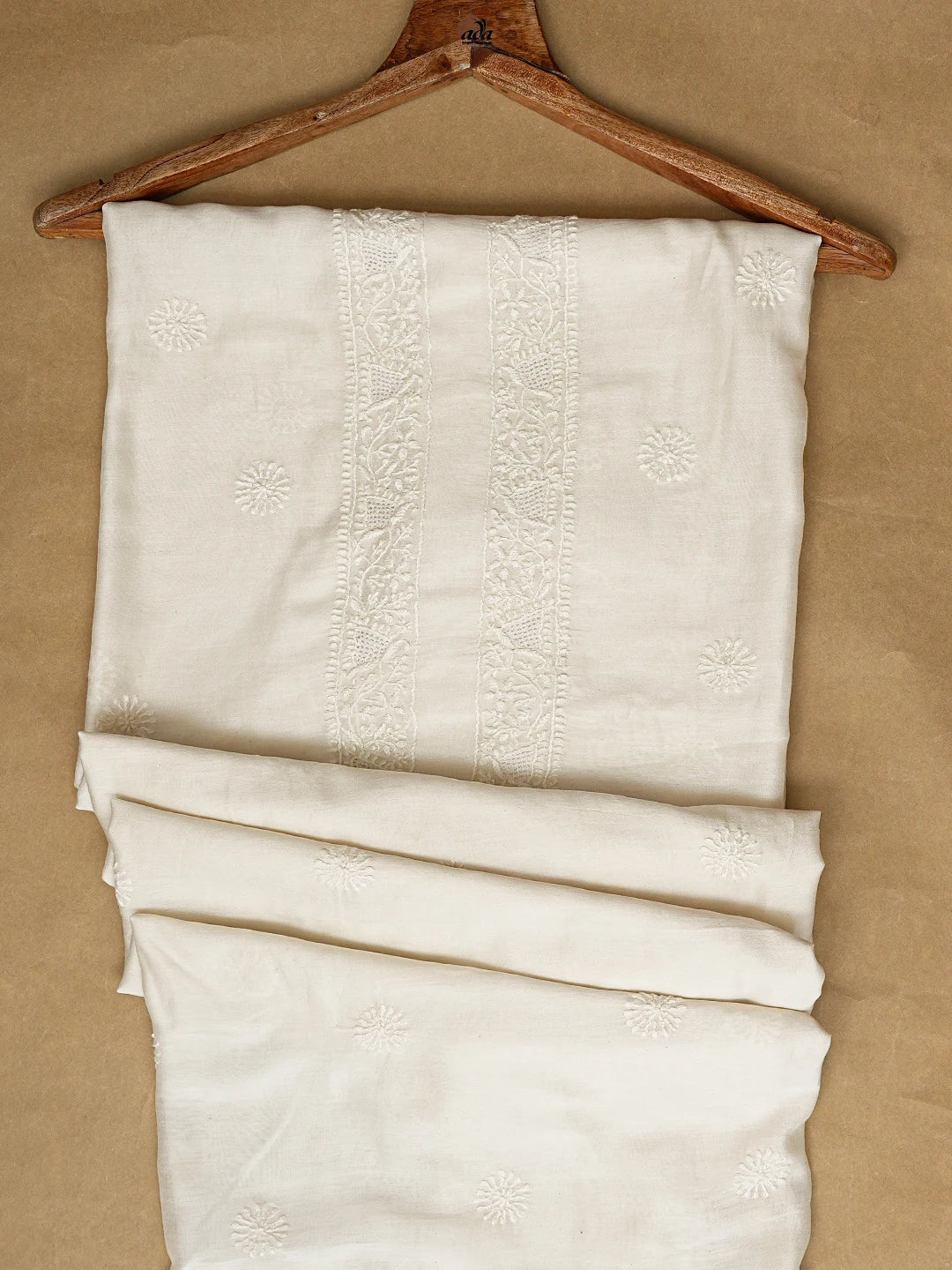 Ada Hand Embroidered White Chanderi Lucknowi Chikankari Unstitched Men's Kurta Piece 01A782001