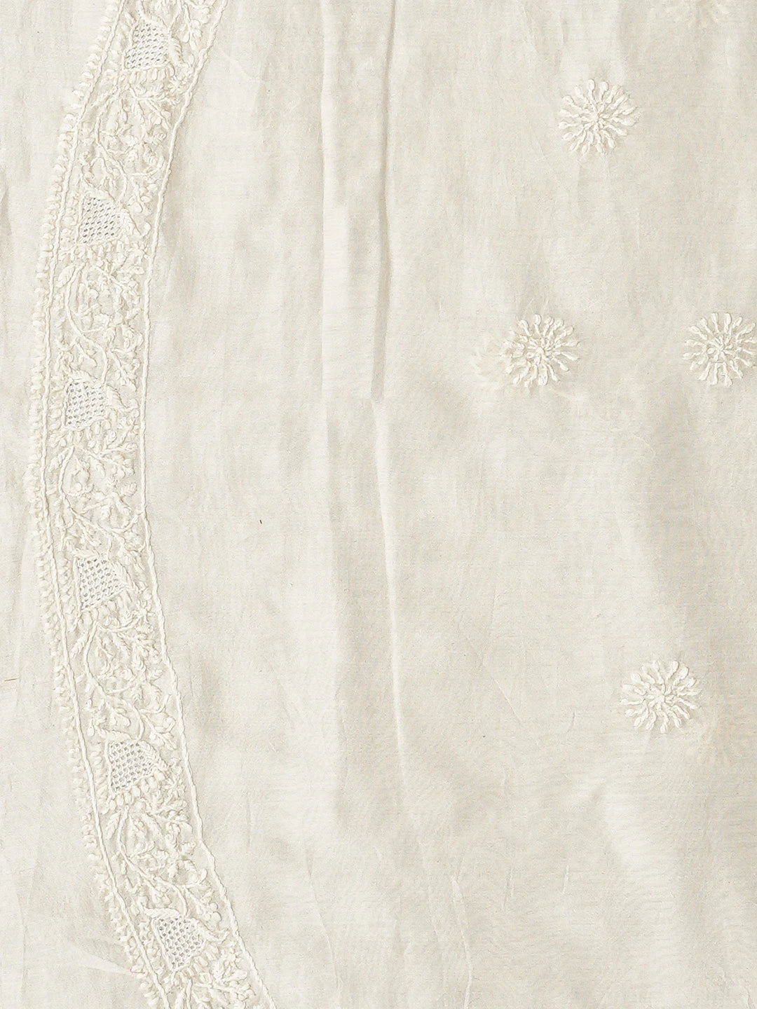 Ada Hand Embroidered White Chanderi Lucknowi Chikankari Unstitched Men's Kurta Piece 01A782001