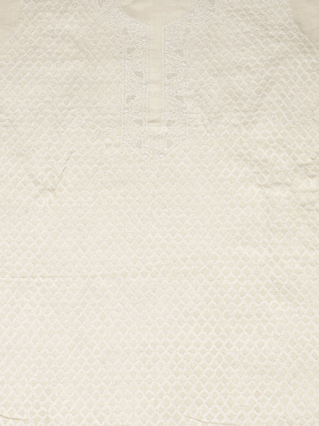 Ada Hand Embroidered Cream Silk Lucknowi Chikankari Unstitched Men's Kurta Piece 01A774824