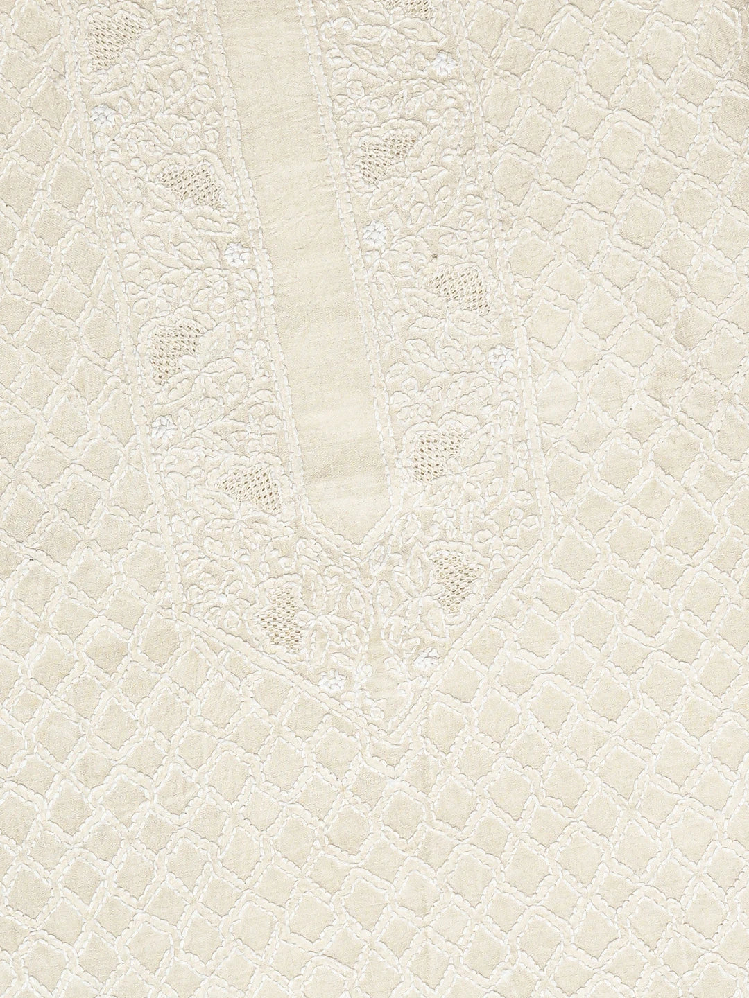 Ada Hand Embroidered Cream Silk Lucknowi Chikankari Unstitched Men's Kurta Piece 01A774824