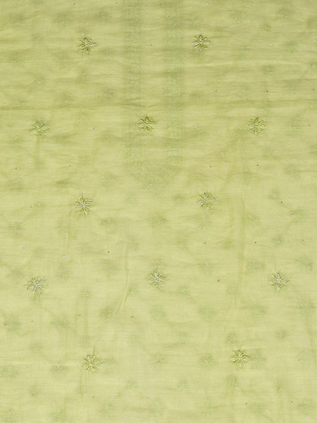 Ada Hand Embroidered Lime Green Chanderi Lucknowi Chikankari Unstitched Men's Kurta Piece With Cutdana Work 01A708574