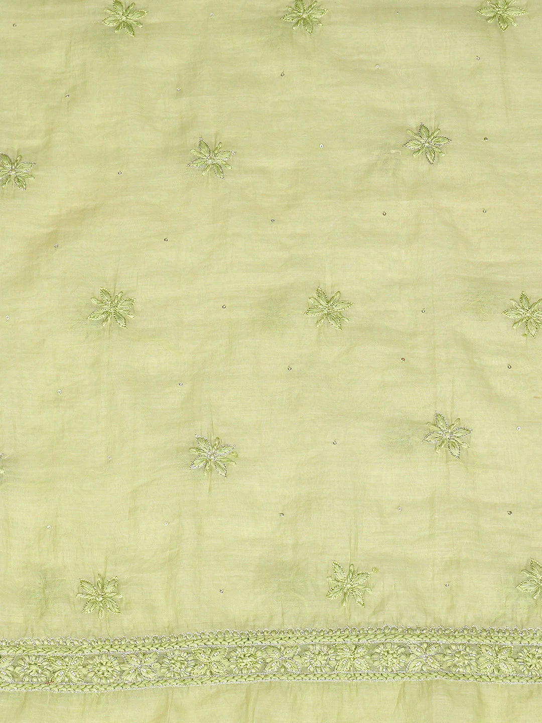 Ada Hand Embroidered Lime Green Chanderi Lucknowi Chikankari Unstitched Men's Kurta Piece With Cutdana Work 01A708574