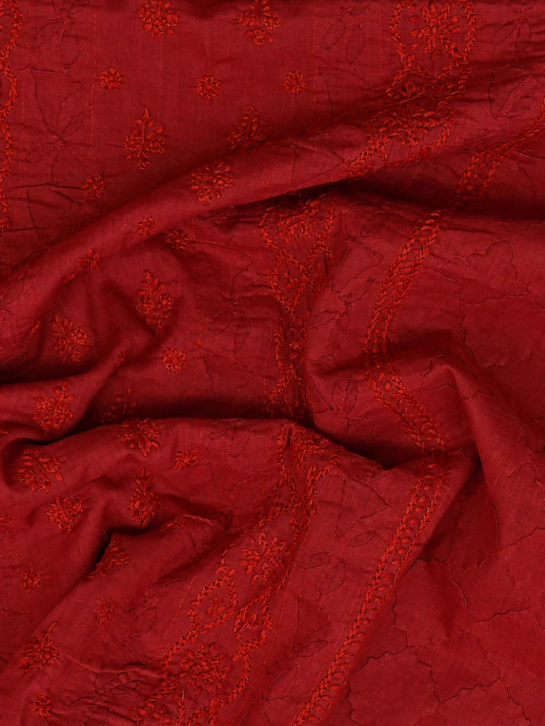 Ada Hand Embroidered Maroon Cotton Lucknowi Chikankari Unstitched Men's Kurta Piece 01A697124