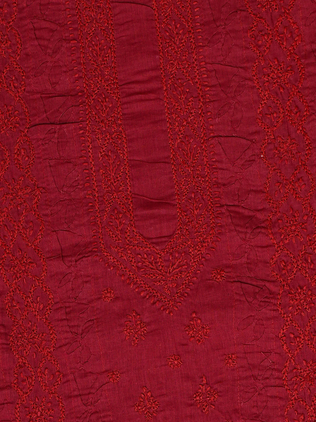 Ada Hand Embroidered Maroon Cotton Lucknowi Chikankari Unstitched Men's Kurta Piece 01A697124
