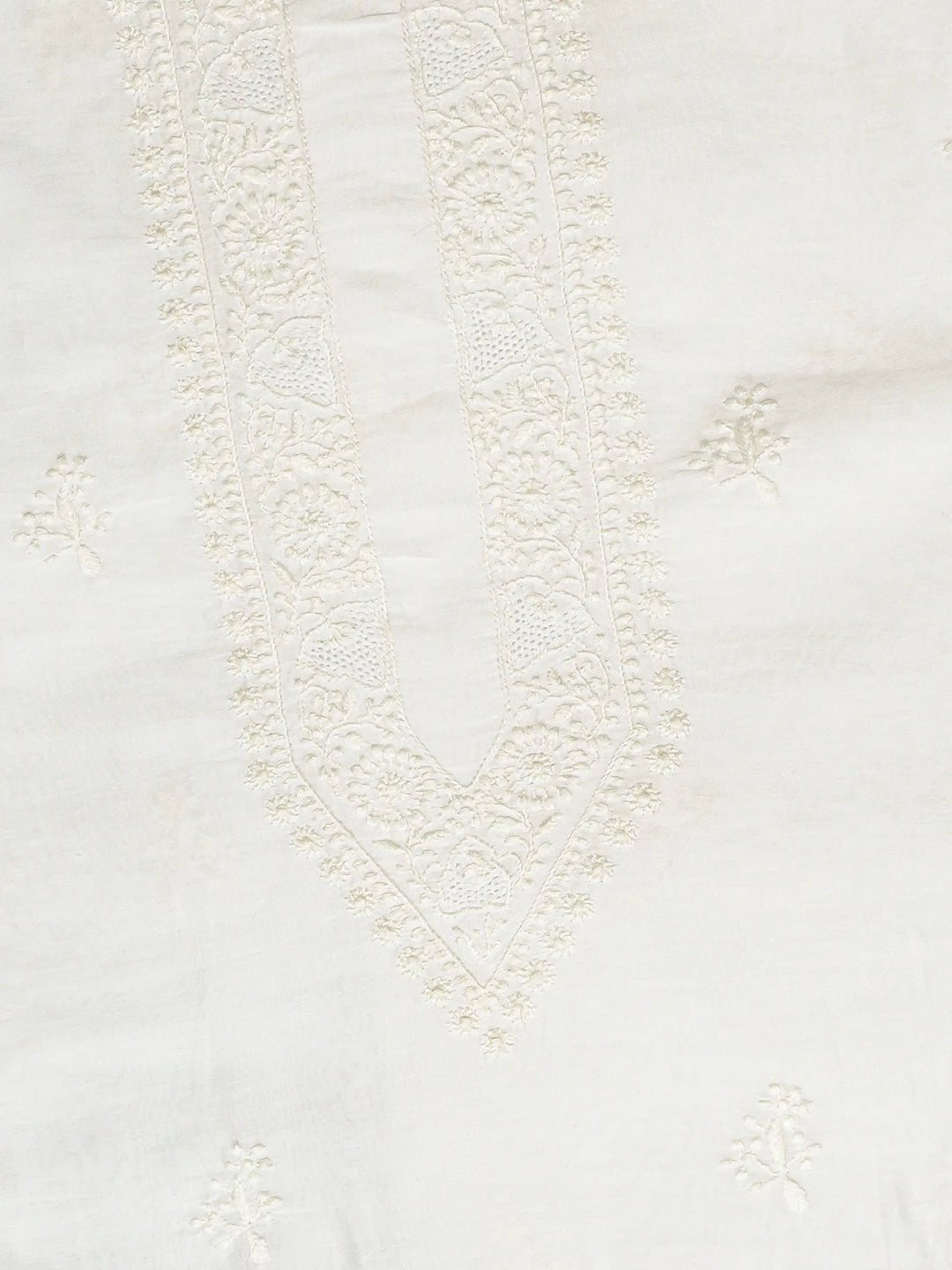 Ada Hand Embroidered White Chanderi Lucknowi Chikankari Unstitched Men's Kurta Piece 01A705333