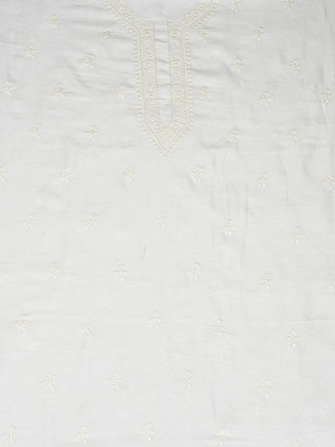 Ada Hand Embroidered White Chanderi Lucknowi Chikankari Unstitched Men's Kurta Piece 01A705333