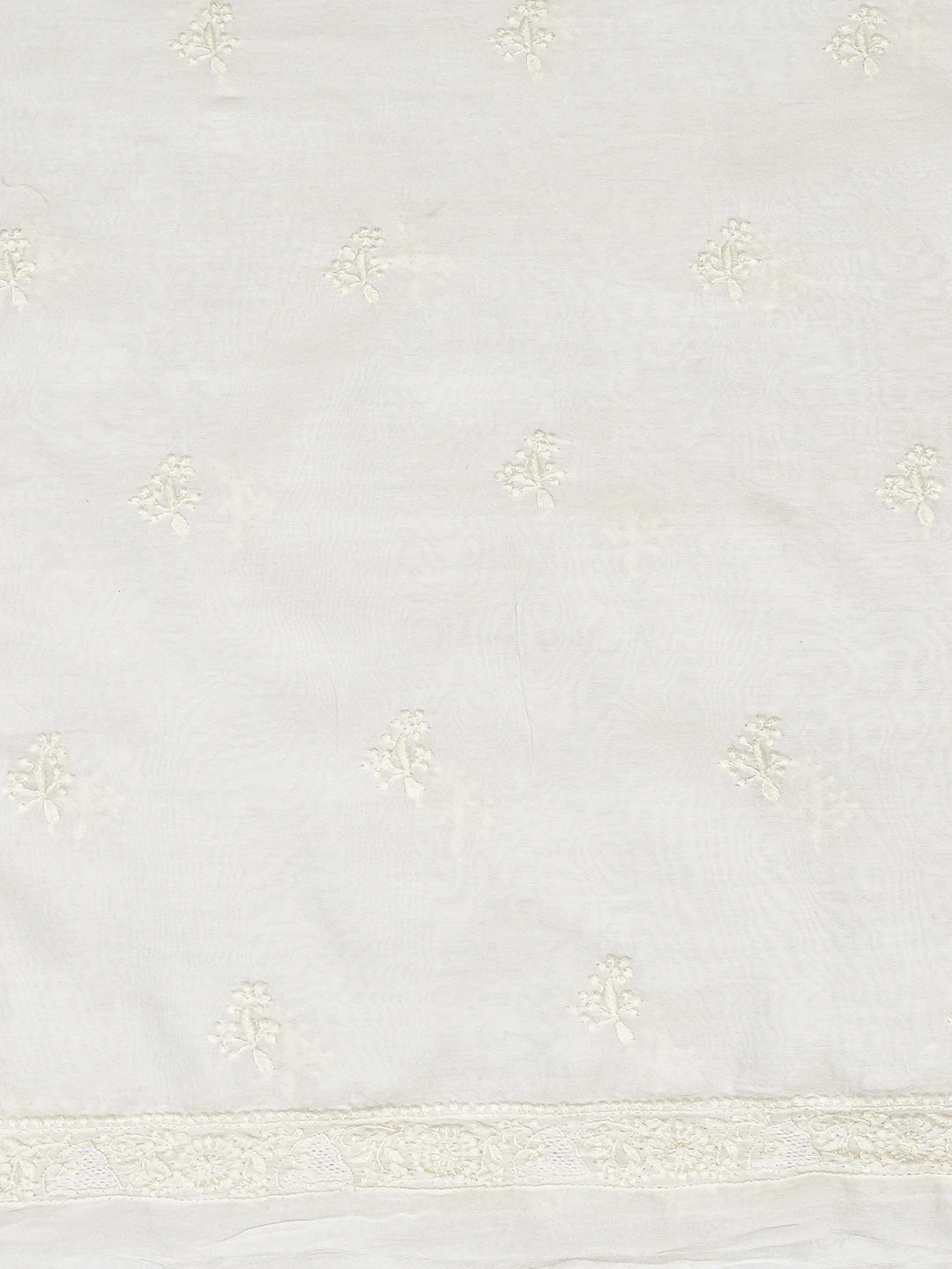 Ada Hand Embroidered White Chanderi Lucknowi Chikankari Unstitched Men's Kurta Piece 01A705333