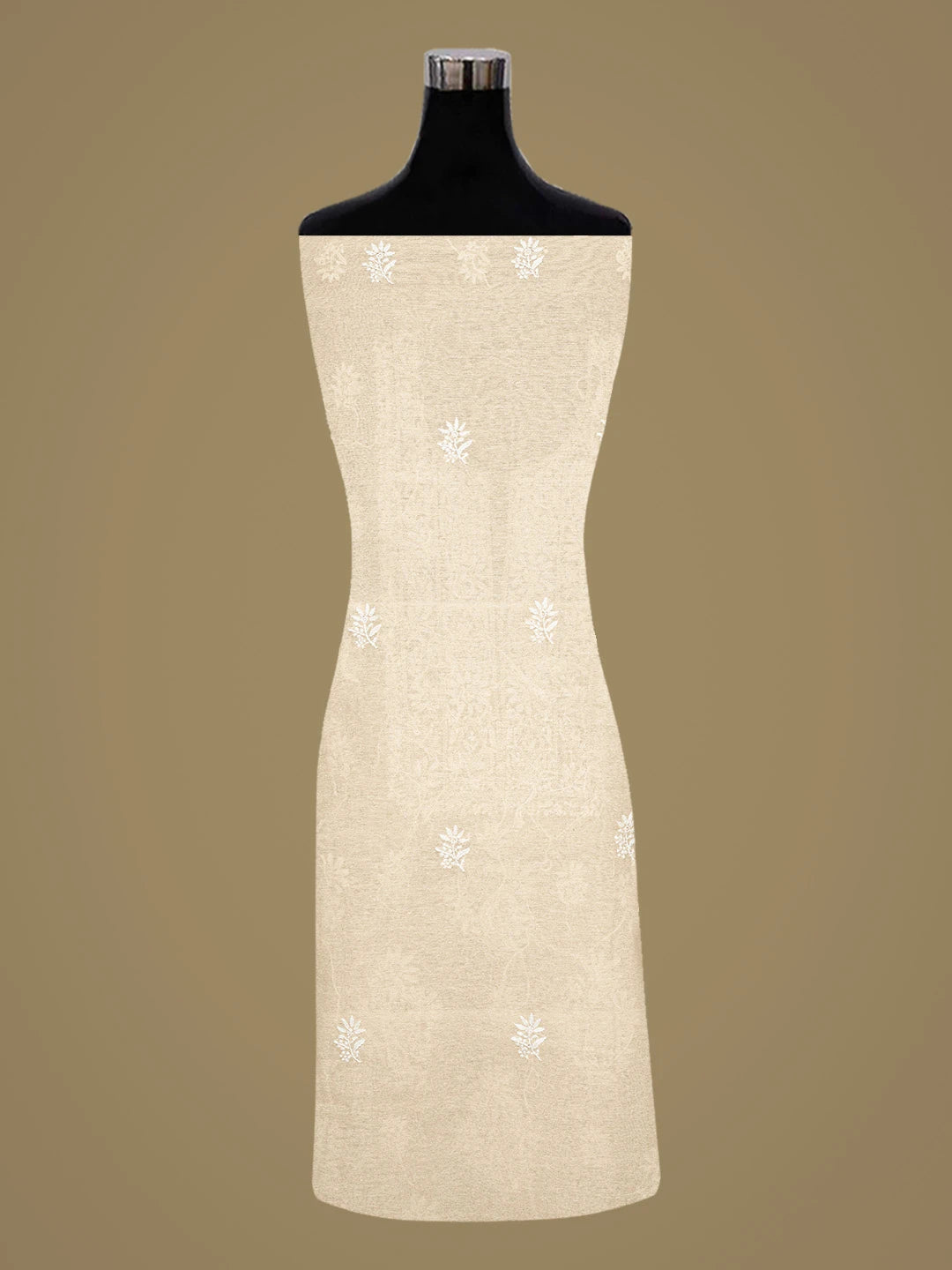 Ada Hand Embroidered Fawn Chanderi Lucknowi Chikankari Unstitched Kurta Dupatta Set 01A838966