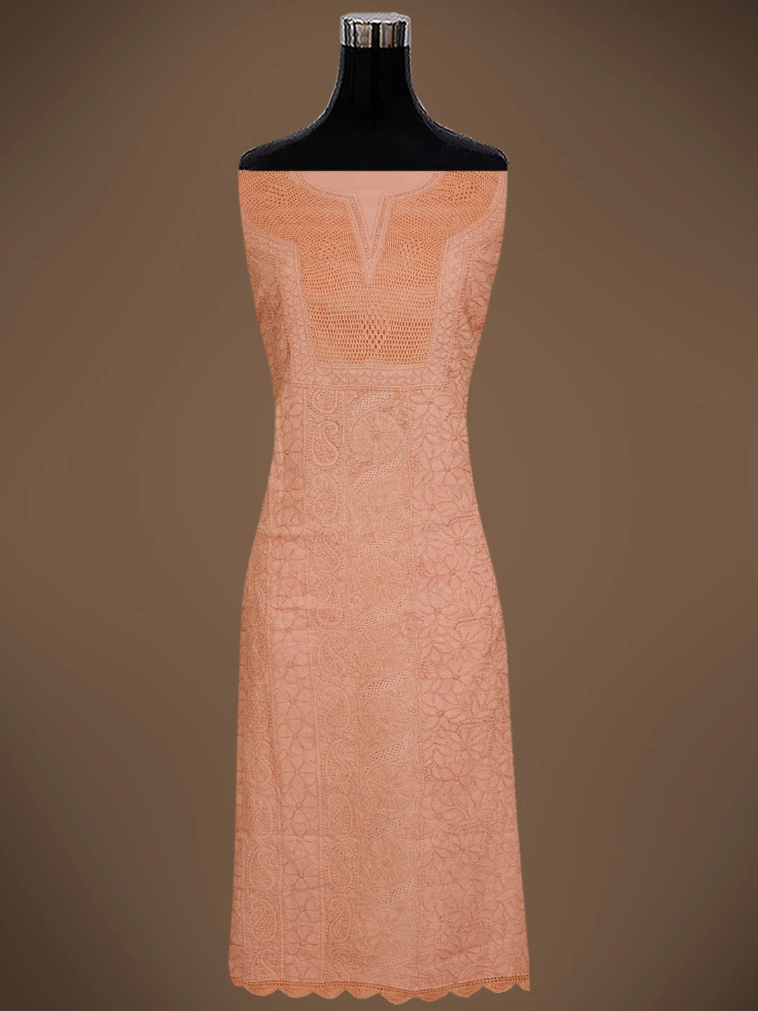 Ada Hand Embroidered Peach Orange Cotton Lucknowi Chikankari Unstitched Suit Piece With Mukaish Work 01A839582